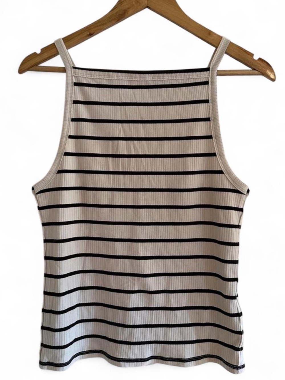 Free People We The Free Mia Striped Ribbed Tank Charcoal Ivory Size L 90s - Picture 2 of 8